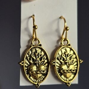 Gold Sacred Heart Dangle Earrings